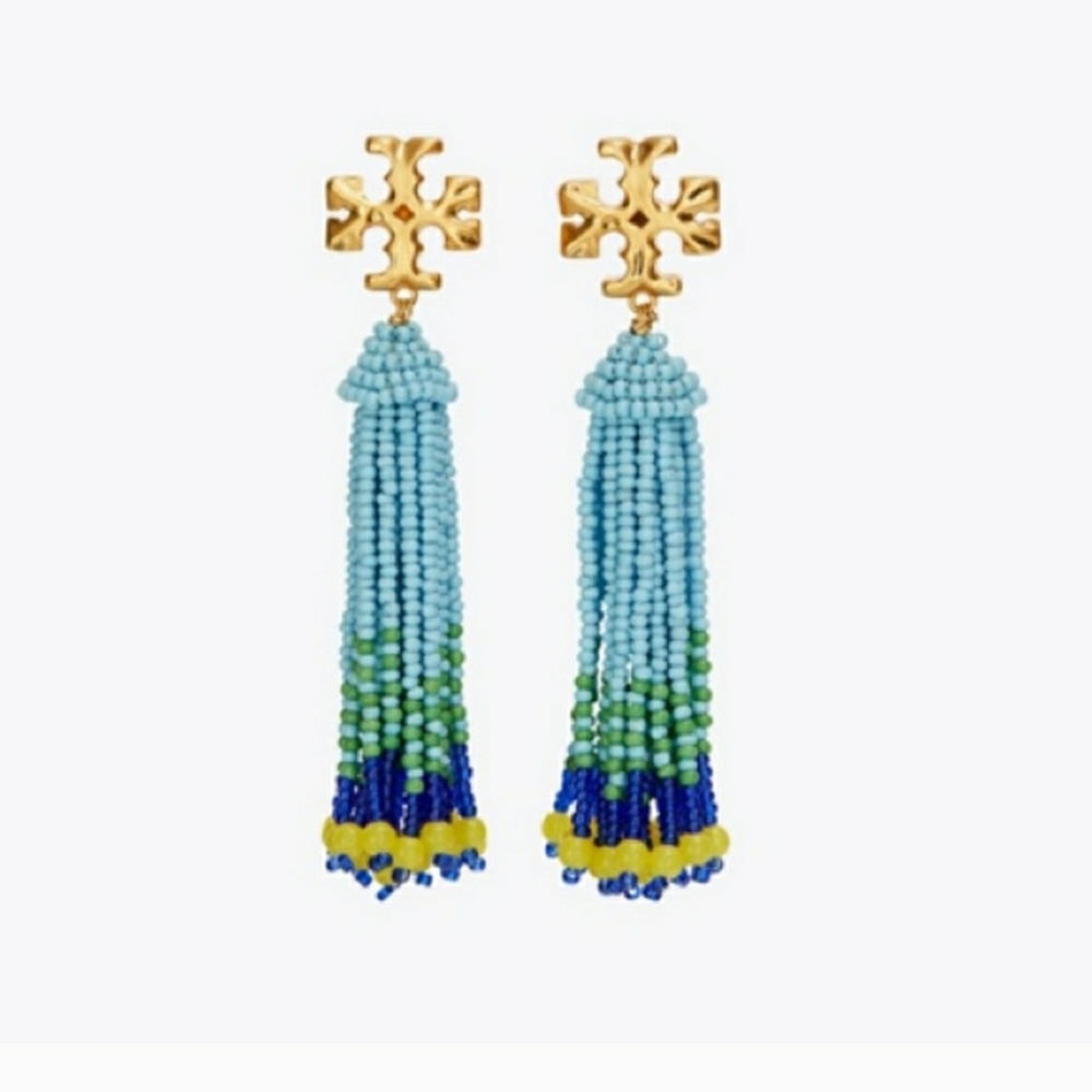 Tory Burch Roxanne Beaded Tassle Earrings NEW